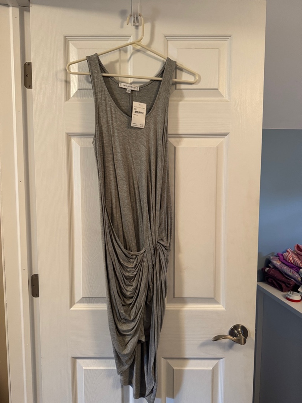 The Vanity Room Gray Asymmetrical Knot-Detail Dress